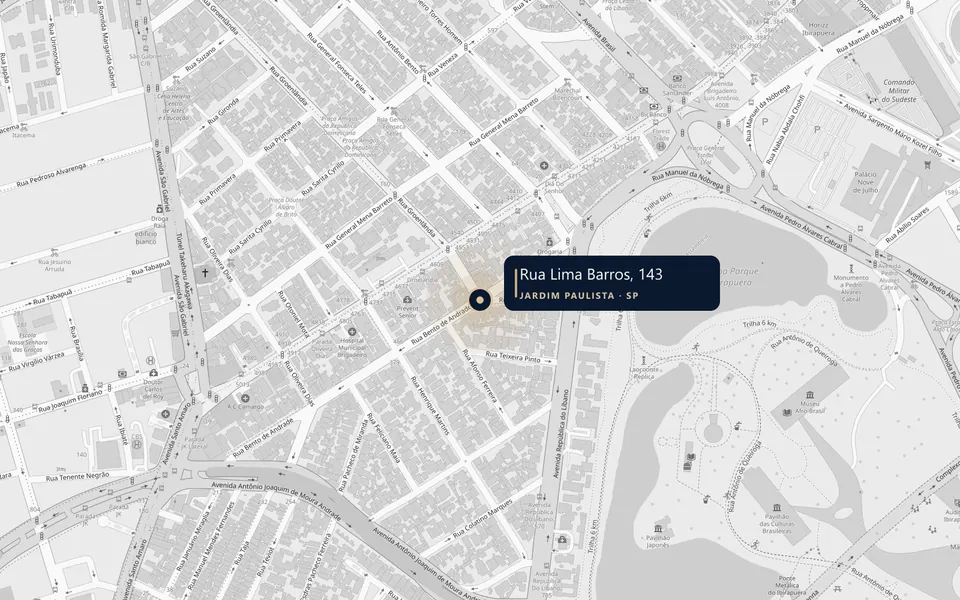 Mapa: Rua Lima Barros, 143, Jardim Paulista, esquina com a rua bento de andrade, próximo ao Parque Ibirapuera